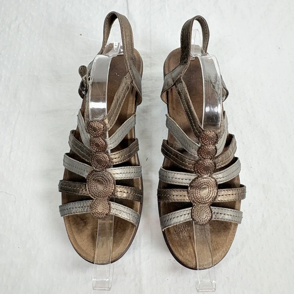 Dansko Womens Drea Fisherman Metallic Bronze Silver Gladiator Wedge Sandals US 9